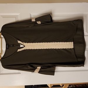 Karen Brooks:  dark green dressy shirt w lace